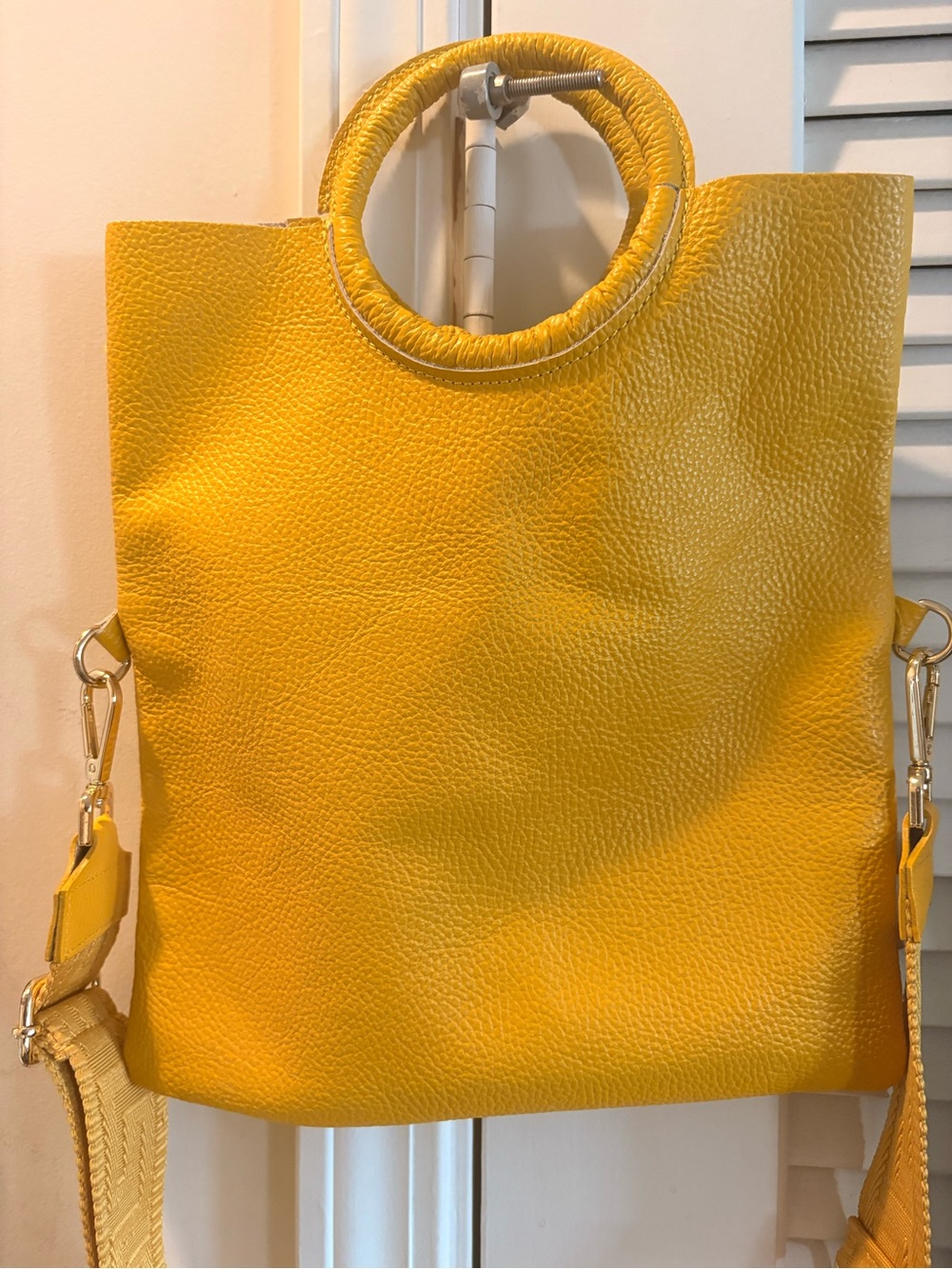 Yellow Leather Tote Bag with Round Handles